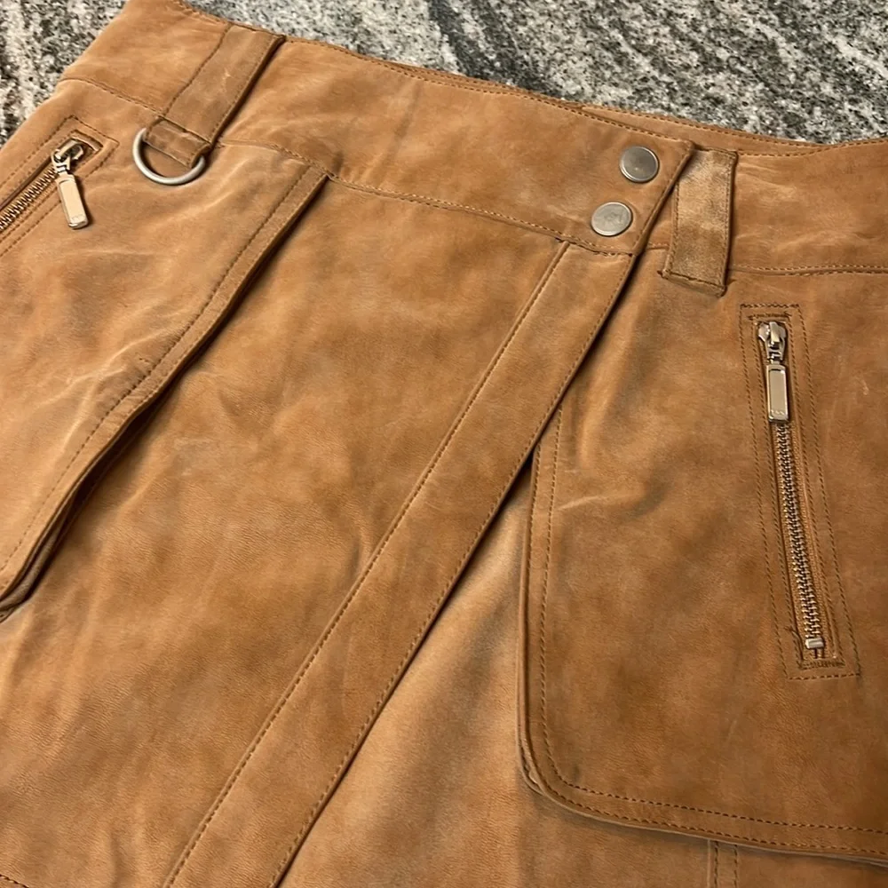 Free People Tan Carson Utility Faux Leather Wrap Skirt Size 4 - Picture 2 of 6